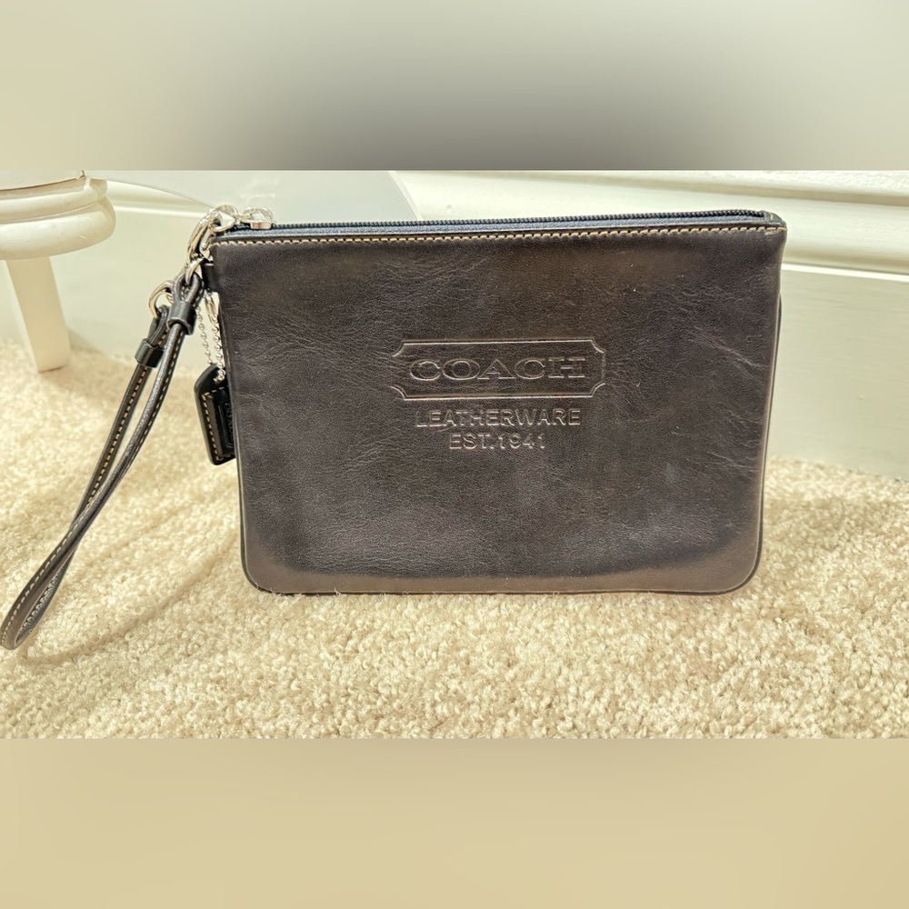 Coach Classic Off Black Leather Wristlet